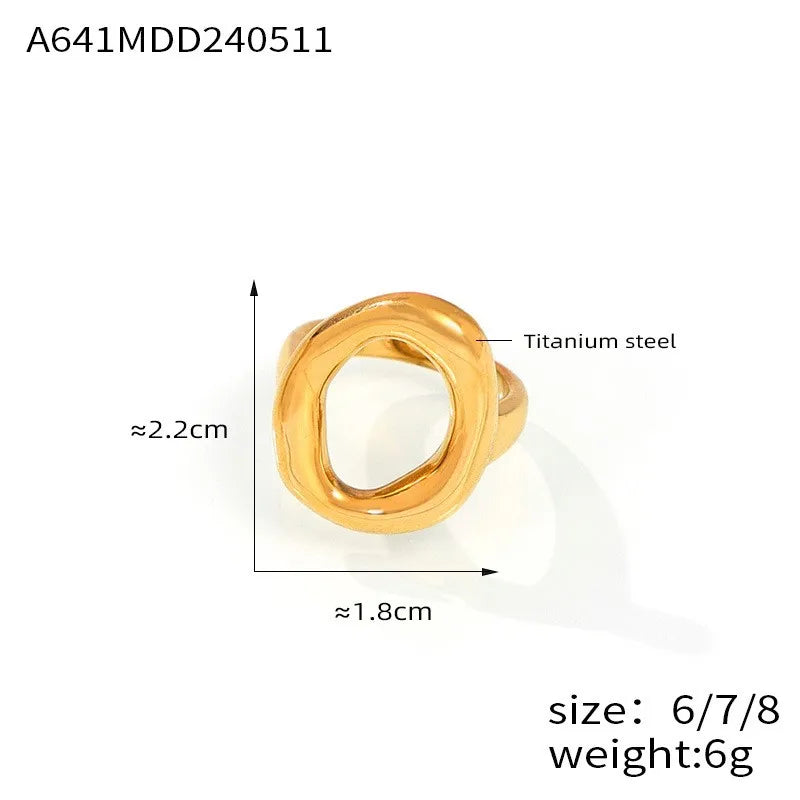 316L Stainless Steel Gold Plated Big Ring for Women Oval Hollow Personality Ring Female Luxury Waterproof Jewelry